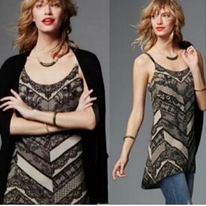 CABI #3278 Monaco Chevron Lace Print Cami Adjustable Cream/Black, Size L